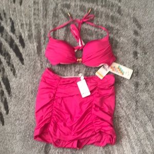 A. Che high waist pink bikini 34b top l bot